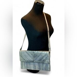 Vintage Grey/Gray Eel Skin, Snap closure Shoulder bag/Clutch made in Korea 1980s